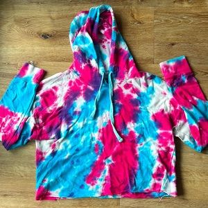 Pink and Blue Tye-Dye Crop Top Hoodie